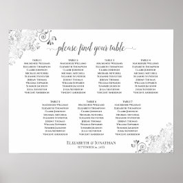 Sittplatsschemat Bord, Vita Bröllop, Silver Poster