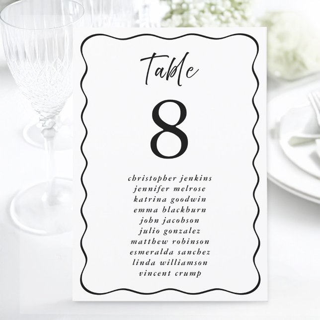 Sittplatssedel för bröllop Vågig ram Bordnummer fö Inbjudningar (Wedding Seating List Wavy Frame Guest Table Number)