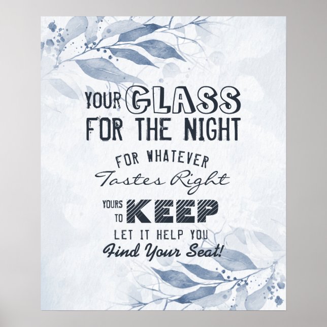 Sittplatsskylt för bröllop Glas för natten Hitta d Poster (Framsidan)
