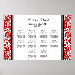 Sittplatta 10 Bord Red Black Damask Poster