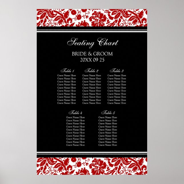 Sittplatta 5 Bord Red Black Damask Poster (Framsidan)