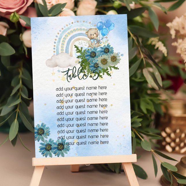 Sittplatta Beary Boho Rainbow Blue Balloon Bordsnummer (Skapare uppladdad)