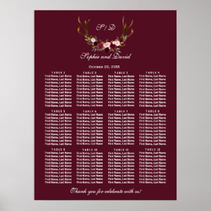 Sittschemat för Burgundy Marsala Blommigt Antlers Poster