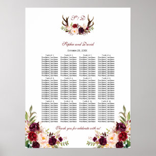 Sittschemat för Burgundy Marsala Blommigt Antlers Poster