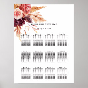 Sittschemat i Burgundy Terracotta Blommigt Bröllop Poster