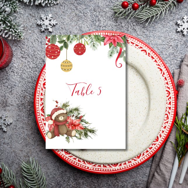 Sittsjökort Julvinter Poinsettia Ornament Bordsnummer (Skapare uppladdad)
