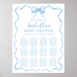 Sittskylt för Dusty Blue Bow Boy Shower Sittdiagra Poster