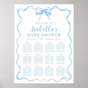 Sittskylt för Dusty Blue Bow Boy Shower Sittdiagra Poster