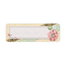 Sittstift, knappar och band Shabby chic Rosa Returadress Etikett