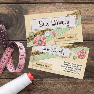 Sittstift, knappar och band Shabby chic Rosa Visitkort