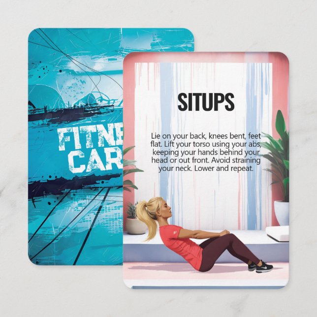 Situps Crunches Fitness Card med blå säkerhetskopi Spara Datumet (Fram/baksida)