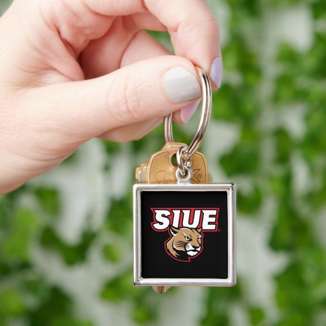 SIUE Cougars Fyrkantig Silverfärgad Nyckelring (Hand)