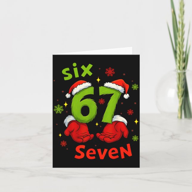 Six 6 7 Seven Christmas Humor Green Hand Festive G Kort (Framsida)