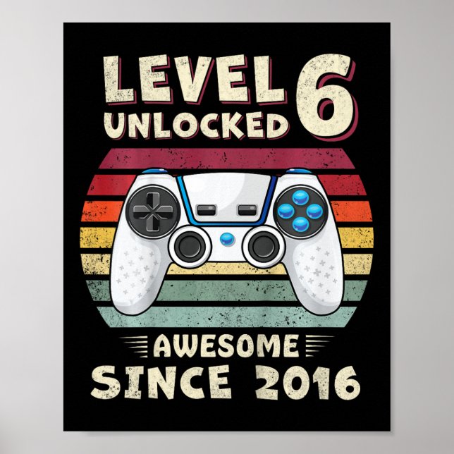 Six 6yr Bday Son Boy Funny Gamer 6th 6 Years Old B Poster (Framsidan)