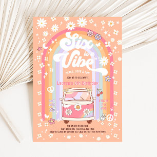 SIX är en stämning Daisy Groovy Hippie 6-årsdag Inbjudningar