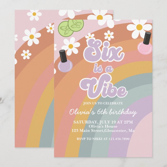 Six är en stämning Spa Rainbow 6-årsdag Inbjudningar (Fram/baksida)