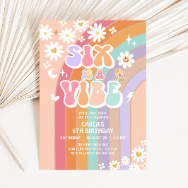 SIX är en Vibe Daisy Rainbow Groovy 6e Birthday Inbjudningar