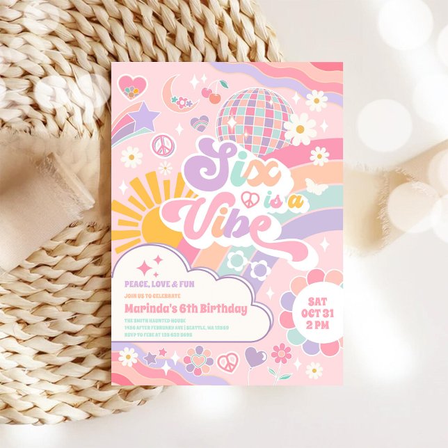 Six Is A Vibe Rainbow Disco Sun 6th Birthday  Inbjudningar (Skapare uppladdad)