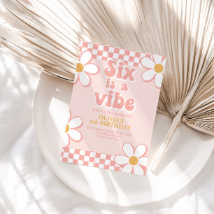 Six is a Vibe Retro Check Rosa Tusenskönor Inbjudningar