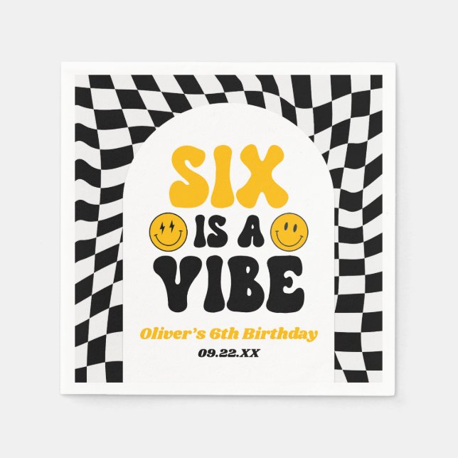 Six Is A Vibe Retro Sixth 6th Birthday Party Pappersservett (Framsidan)