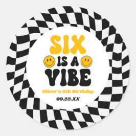 Six Is A Vibe Retro Sixth 6th Birthday Party Runt Klistermärke