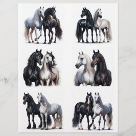 Six Pair of Beautiful B&W Horses Fussy Cuts