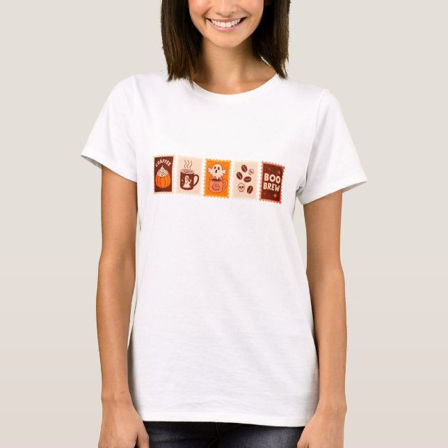 Six set of postal stamp design of coffee halloween t shirt (Framsida)