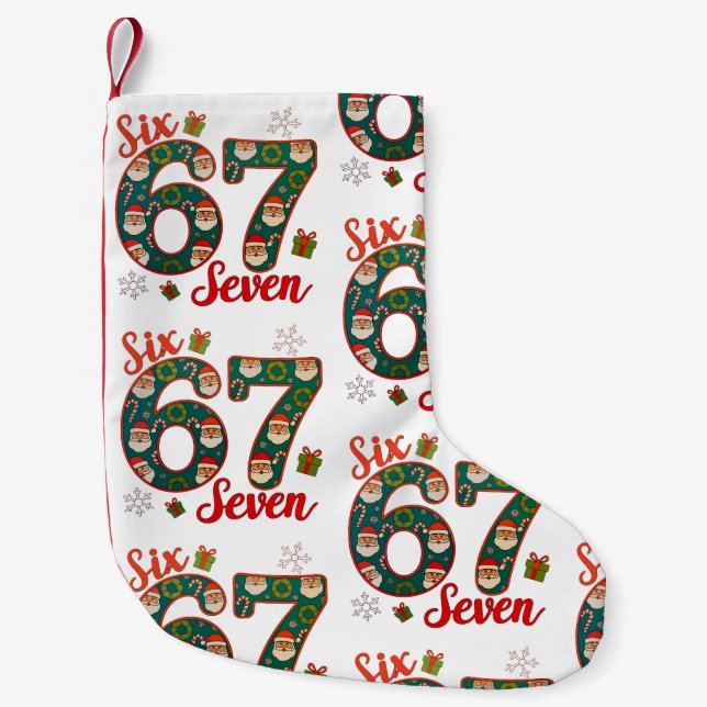 Six Seven 67 6 7 Meme Christmas Xmas Santa Hat Liten Julstrumpa (Framsidan)