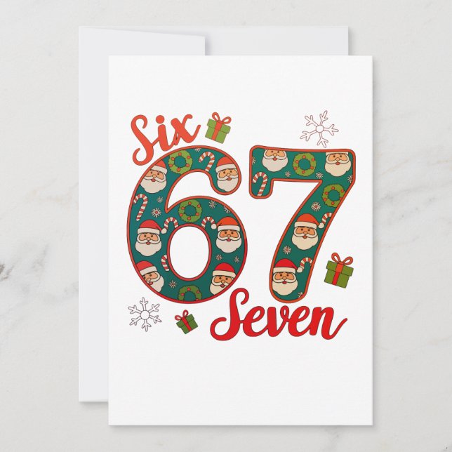 Six Seven 67 6 7 Meme Jul Xmas Tomte Hatt Julkort (Framsida)