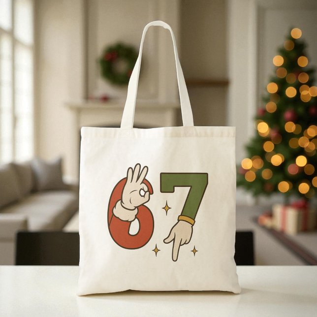Six Seven 67 6 7 Tomte Alv Jul Meme Tygkasse (Skapare uppladdad)