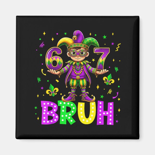 Six Seven 67 Bruh Glad Mardi Gras Leprechaun Fleu Magnet (Framsidan)