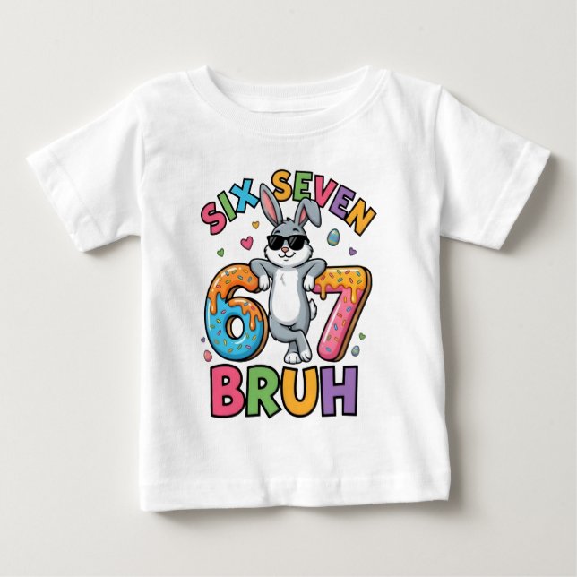 Six Seven 67 Bruh Påskharen Meme T-Shirt Rolig (Framsida)