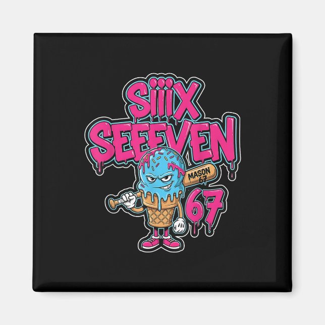 Six Seven 67 Bysebyll Spelare Glass Drip Meme L Magnet (Framsidan)