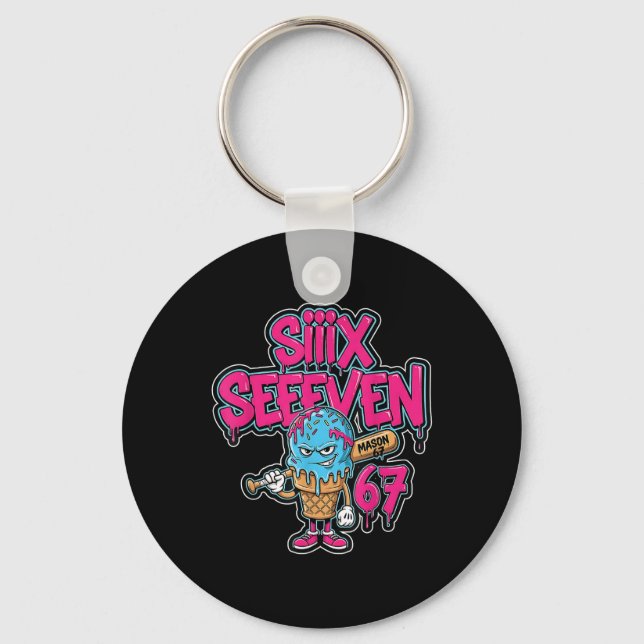 Six Seven 67 Bysebyll Spelare Glass Dropp Meme L Nyckelring (Framsida)