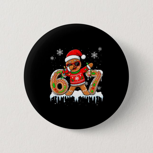 Six Seven 67 Christmas Funny Santa Gingerbread Dab Knapp (Framsida)