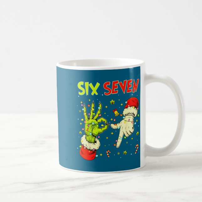 Six Seven 67 Funny Hand-sign Christmas Meme  Kaffemugg (Höger)