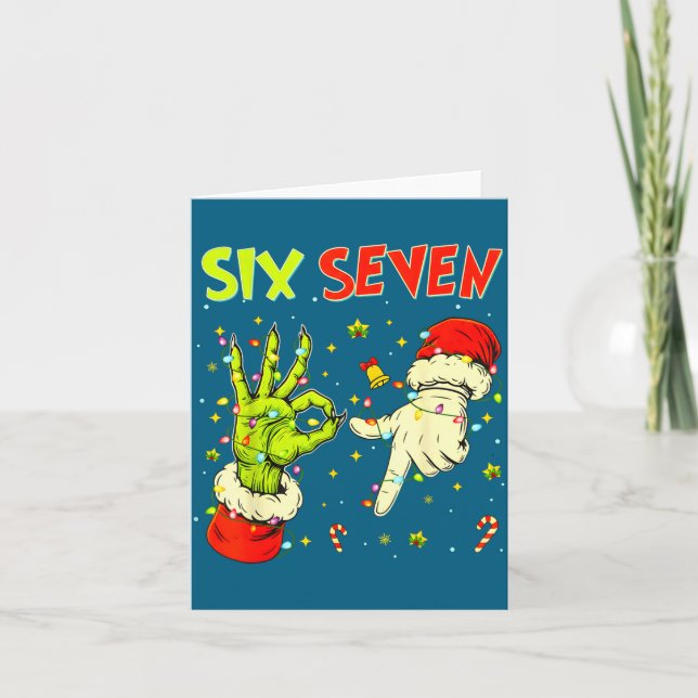 Six Seven 67 Funny Hand-sign Christmas Meme  Kort (Framsida)