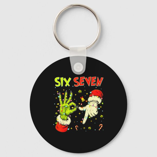 Six Seven 67 Funny Hand-sign Christmas Meme  Nyckelring (Framsida)