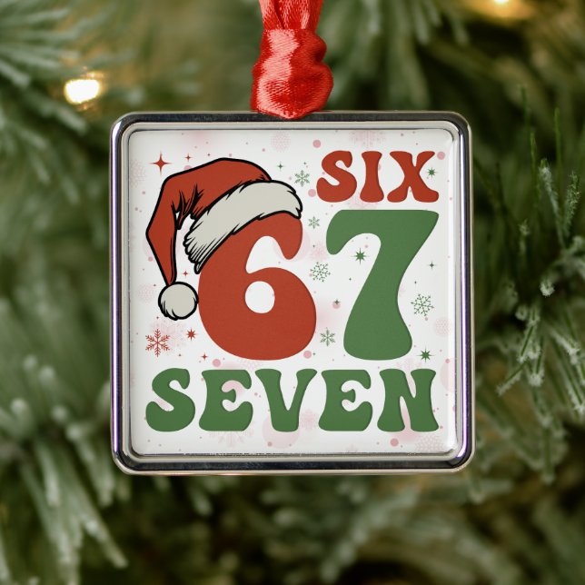 Six Seven 67 Funny Santa Hat Christmas Xmas Meme Julgransprydnad Metall (Träd)