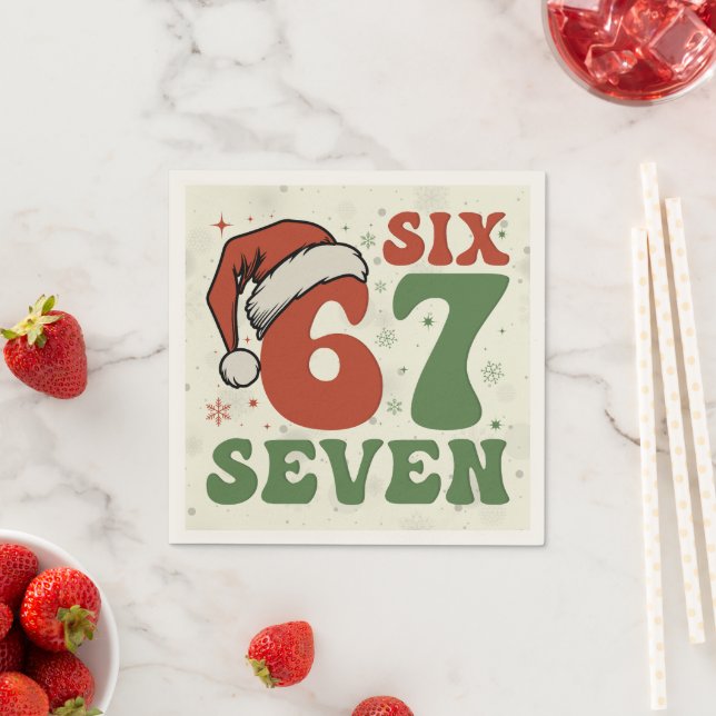 Six Seven 67 Funny Santa Hat Christmas Xmas Meme Pappersservett (Insitu)