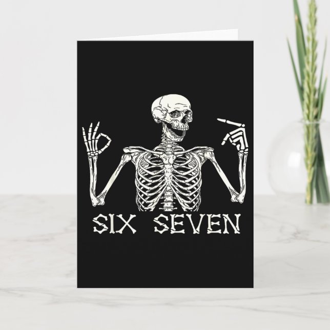Six Seven 67 Handskylt Skelett Meme Halloween Cos Kort (Framsida)