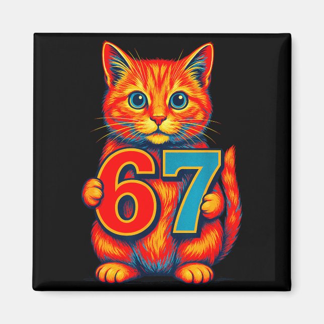 Six Seven 67 Meme 6 7 Cat Youth Boy Girl  Magnet (Framsidan)