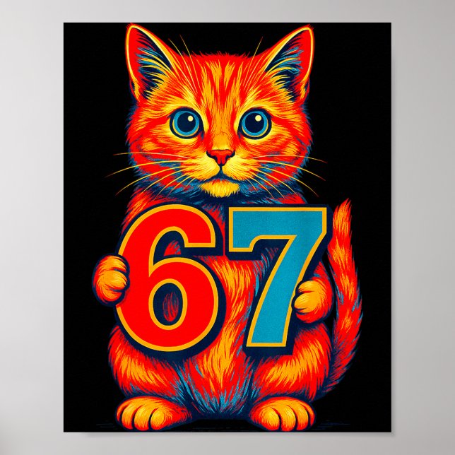 Six Seven 67 Meme 6 7 Cat Youth Boy Girl  Poster (Framsidan)
