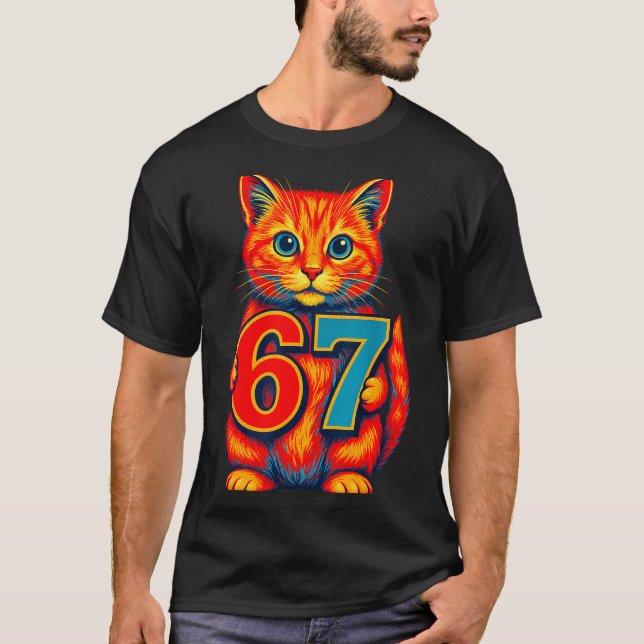 Six Seven 67 Meme 6 7 Cat Youth Boy Girl  T Shirt (Framsida)