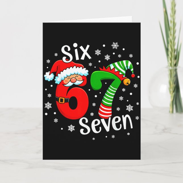 Six Seven 67 Meme 6 7 Elf Santa Christmas  Kort (Framsida)