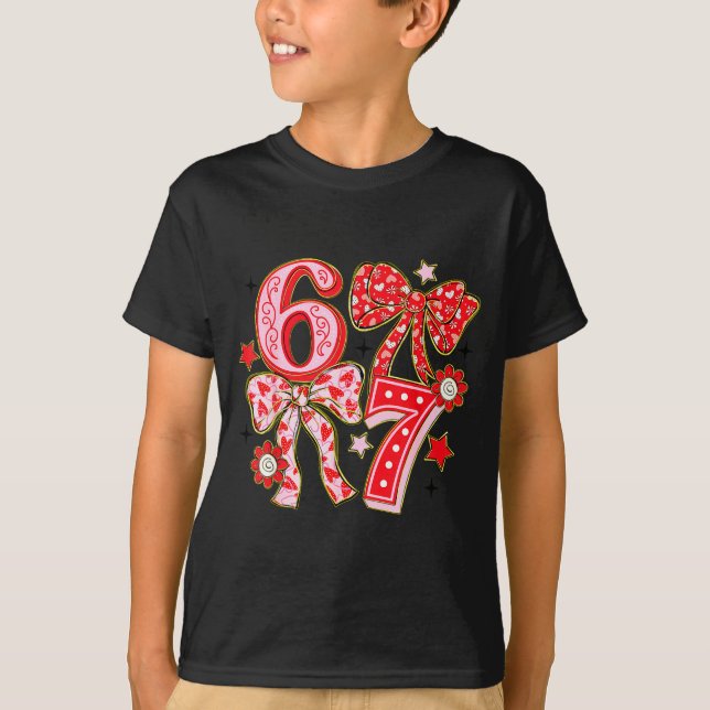 Six Seven 67 Meme Coquette Bow 6 7 Valentines Day  T Shirt (Framsida)