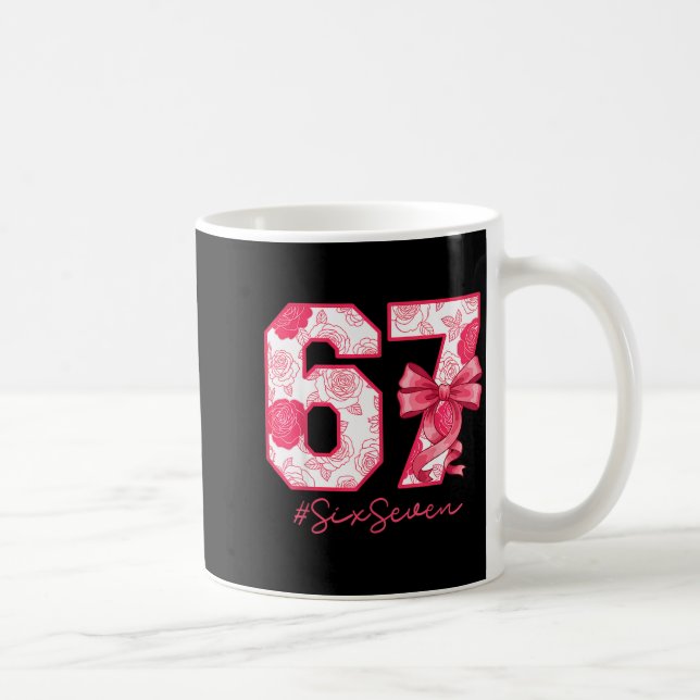 Six Seven 67 Meme Coquette Girl Bow Funny Gen Alph Kaffemugg (Höger)