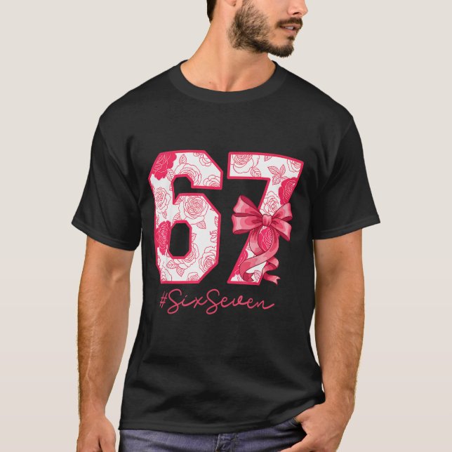 Six Seven 67 Meme Coquette Girl Bow Funny Gen Alph T Shirt (Framsida)