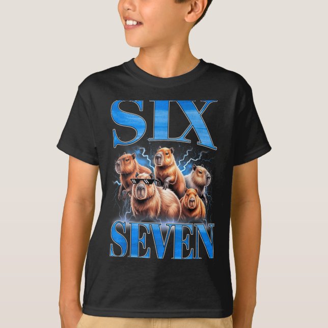 Six Seven 67 Meme Funny Capybara Bootleg Graphic  T Shirt (Framsida)