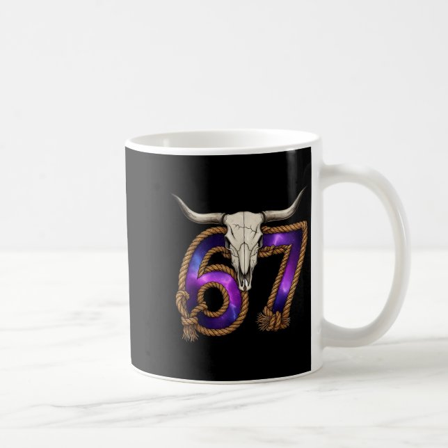 Six Seven 67 Meme Funny Western Cowboy Bull Skull  Kaffemugg (Höger)